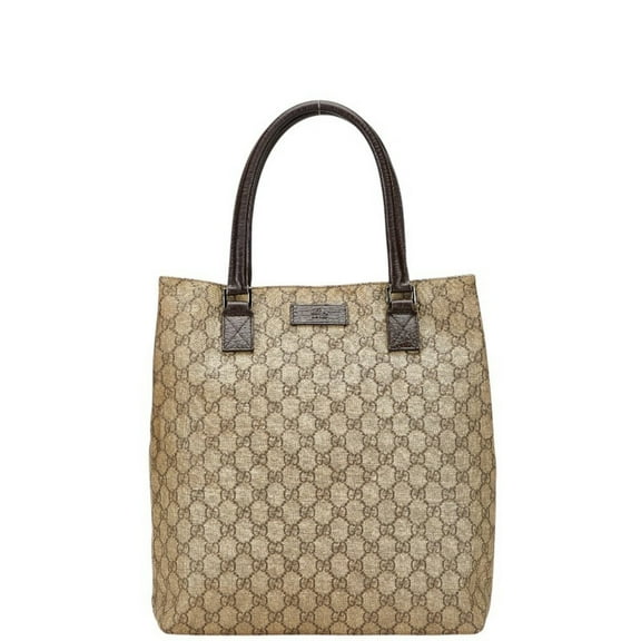 Pre-Owned Gucci GG Supreme Tote Bag 131220 Beige Brown Leather Women's GUCCI
