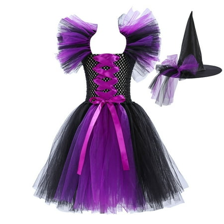 

YTIANH Girls Spring Dresses Toddler Kids Baby Girls Magnificent Witch Black Gown With Hat Fancy Tutu Dress Up Party Tulle Dresses A 6
