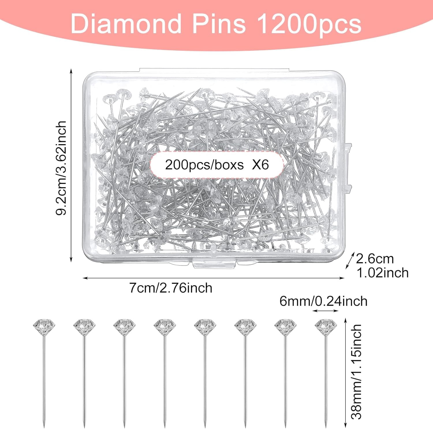 ABPETE Diamond Pins for Bouquets, Rhinestone Floral Pins for Bouquet Accessories, Crystal Head Pin for Wedding Bouquets, DIY Craft, Floral Arrangements(1200Pcs)