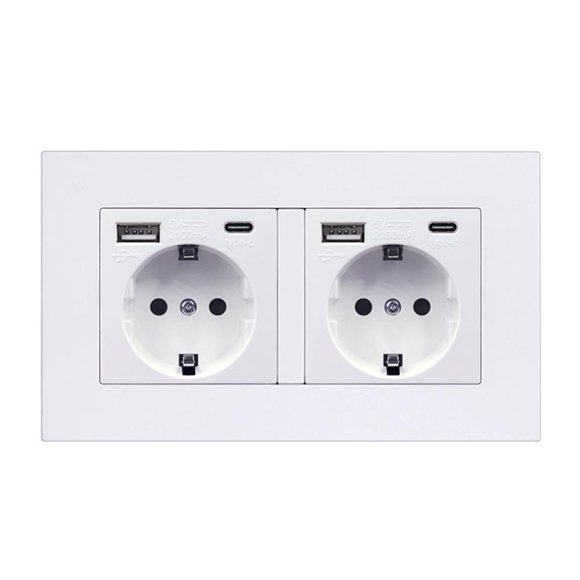 Prise courant murale UE avec port charge USB Type C 16A.. Panneau ignifuge I8W9