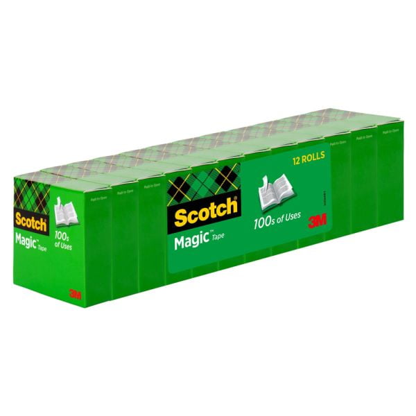 1 piece Scotch Magic Tape, Invisible, 3/4 in. x 1000 in., 12 Tape Rolls, Clear, Home Office, Back to School Supplies and College Essentials for Students and Teachers