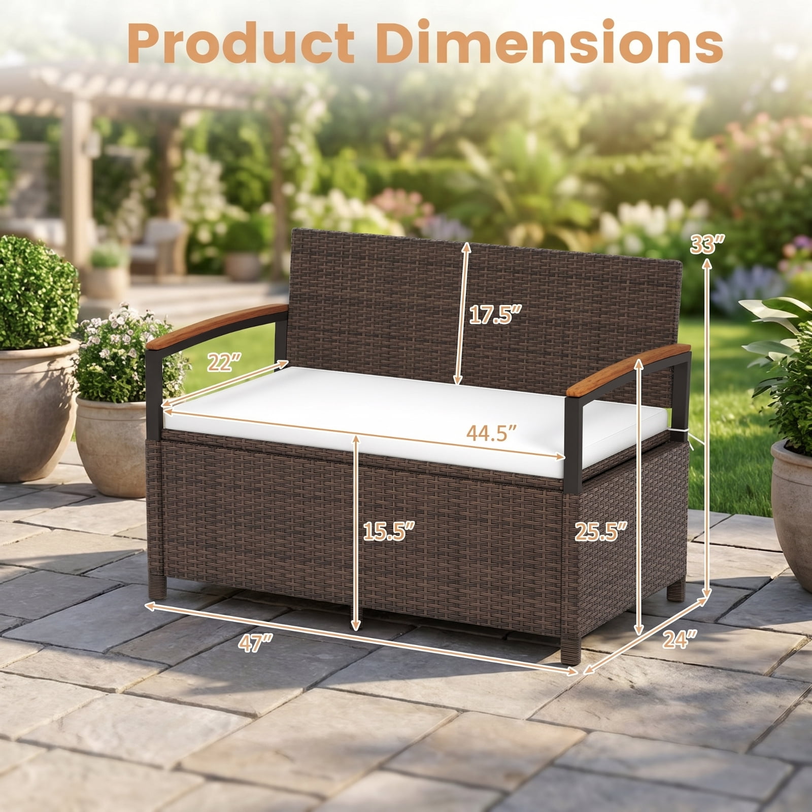Biotree Outdoor Storage Bench Deck Box Patio Furniture with Cushion Outdoor Waterproof for Patio Deck Garden Cushions, White