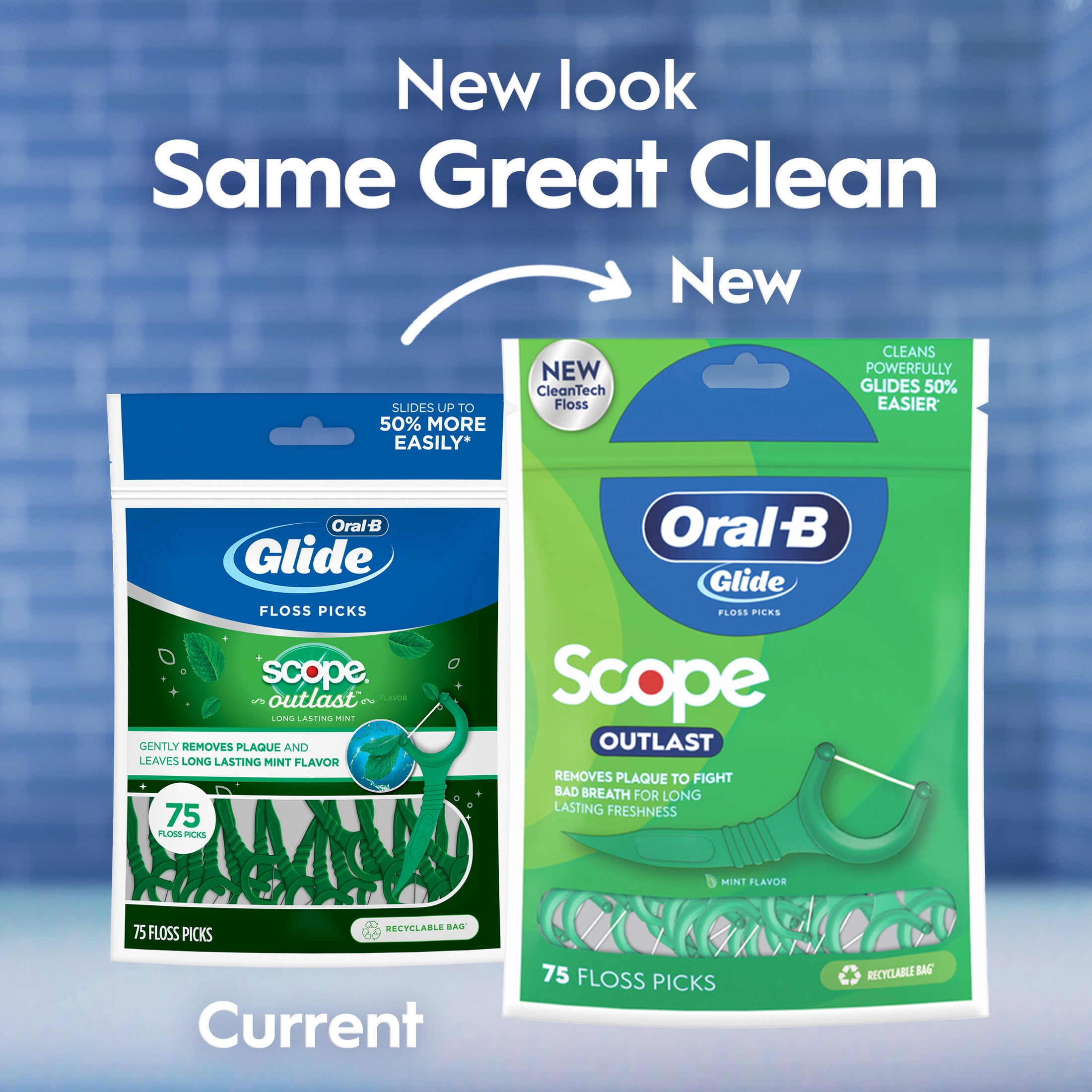 Oral-B Floss, Glide Mint Dental Floss Picks with Long Lasting Scope Flavor, 75 Picks