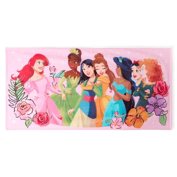 Disney Store Official Princess Beach Towel with Screen Art on Topside - Measures 29" x 58" - Soft & Absorbent for Pool or Beach - Bath Towels for Kids Who Love Disney Princesses