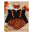 thumbnail image 2 of Franhais Newborn Girl Halloween Outfits, Long Sleeve Printed Patchwork Romper + Bow-Knot Headband, 2 of 9