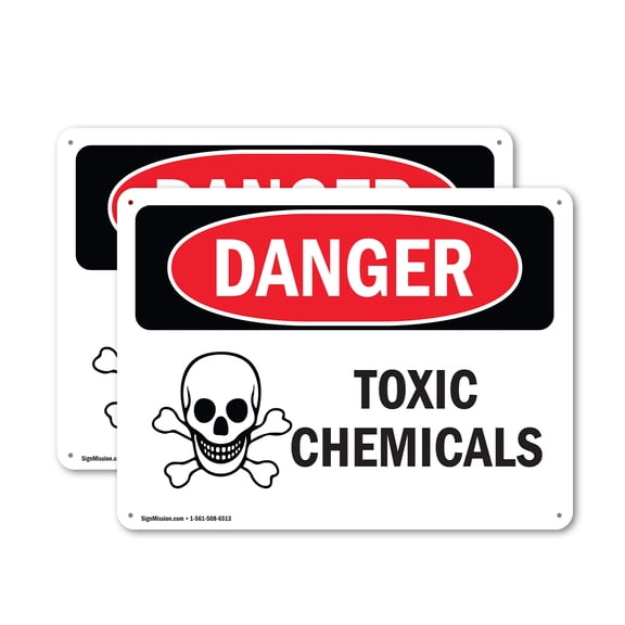 (2 Pack) Toxic Chemicals OSHA Danger Sign 14 Inch X 10 Inch Plastic Sign, Weather Resistant, UV Protected for Workplace, Business, and Construction Site, Made in the USA