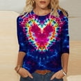 thumbnail image 2 of BLVB Tie Dye Heart Graphic T Shirt Women Valentines Shirt Cute Pattern 3/4 Sleeve Tops Spring Crewneck Tees, 2 of 5