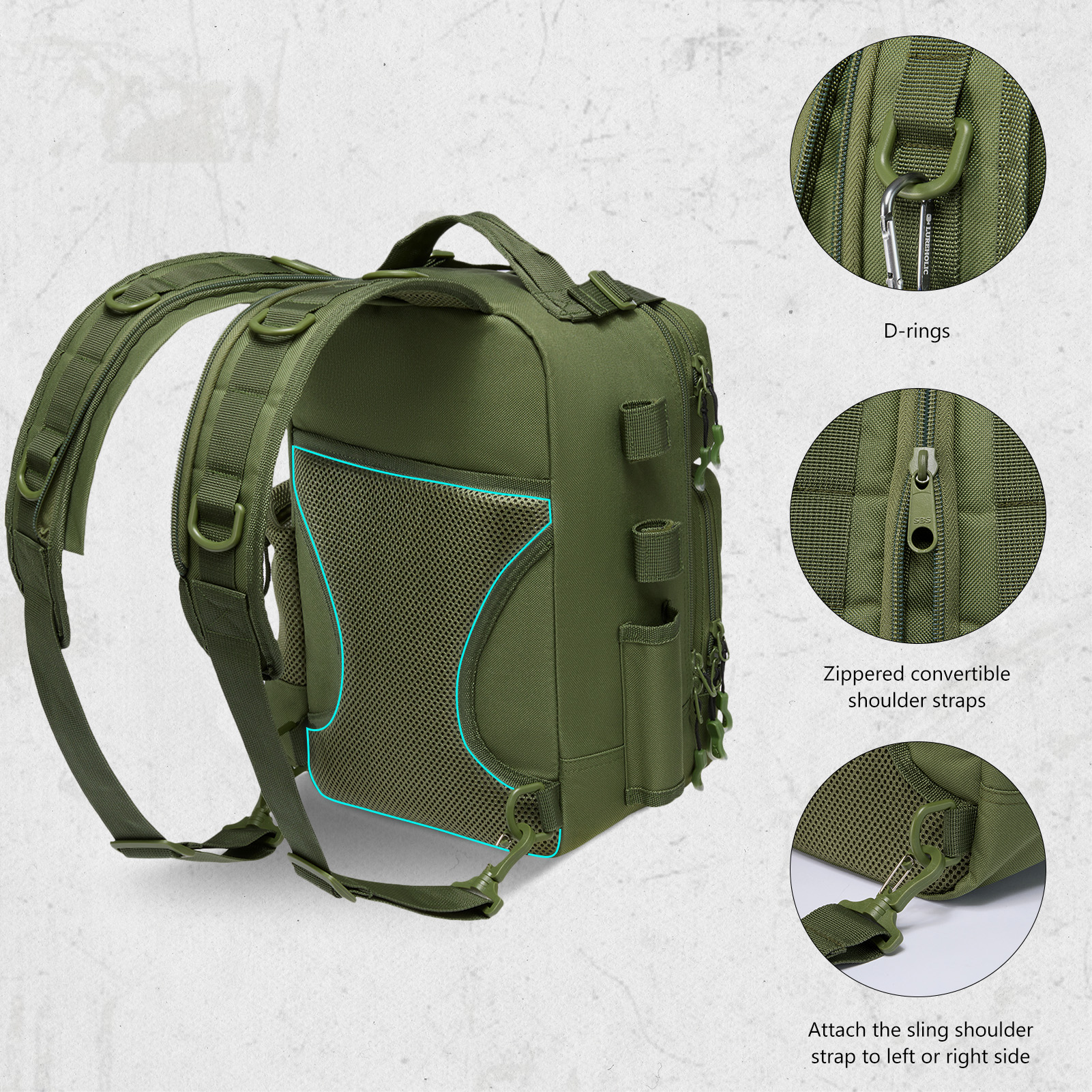 Bassdash Convertible Fishing Backpack Sling Bag with Rod Holder, Adjustable Tactical Water-resistant Tackle Storage Pack FP07
