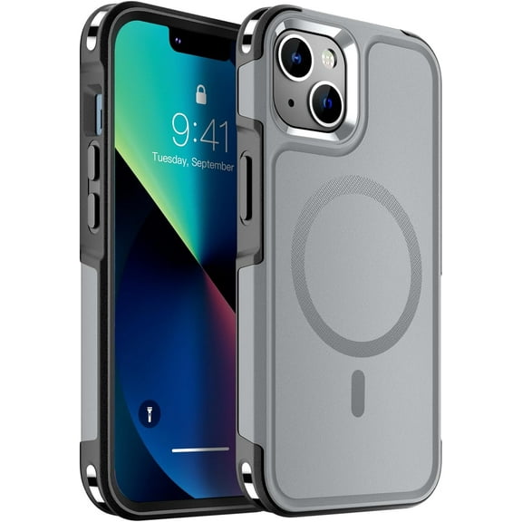 Magnetic for iPhone 13 Case, [Compatible with MagSafe][10 FT Military Grade Drop Protection] [Dual Layer Structure Protection] Non-Slip Heavy Duty Full-Body Shockproof Phone Case,Grey