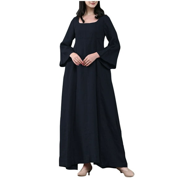 BangWanChi Black Dresses for Women Women Versatile Comfort Temperament Solid Color Long Sleeved Round Neck Dress