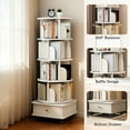 thumbnail image 3 of Bellemave 5 Tier 360° Rotating Round Bookshelf with Drawers & Wheels, Revolving Corner Bookshelf for Small Space, Book Shelf Tower for Bedroom, Living Room, White, 3 of 9