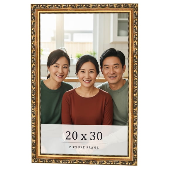 20x30 Frame Black & Gold Solid Wood Picture Frame Width 1.125 Inches | Interior Frame Depth 0.375