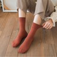 thumbnail image 5 of Calcetines de otoño e invierno para mujer, estilo retro, hasta media pantorrilla, de algodón a rayas de color liso, 5 of 5