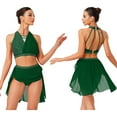 thumbnail image 5 of SiiRoh Women's Lyrical Ballet Dance Outfits Sleeveless Shiny Crop Top Flowy Skirt Leotard Modern Dancewear Dark Green S, 5 of 6
