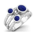 thumbnail image 2 of 5mm Round Lapis Handmade Split Shank Band 925 Sterling Silver Trio Stone Women Mother's Day Gift Ring, 2 of 4