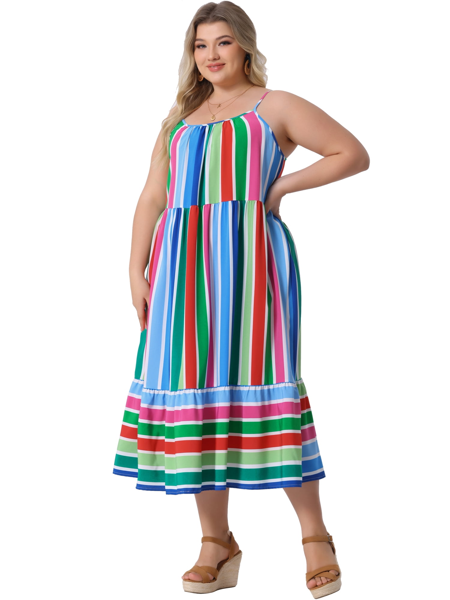 DARING DIVA Plus Size Sleeveless Bohemian Straps Cami Dress 2X Green Red