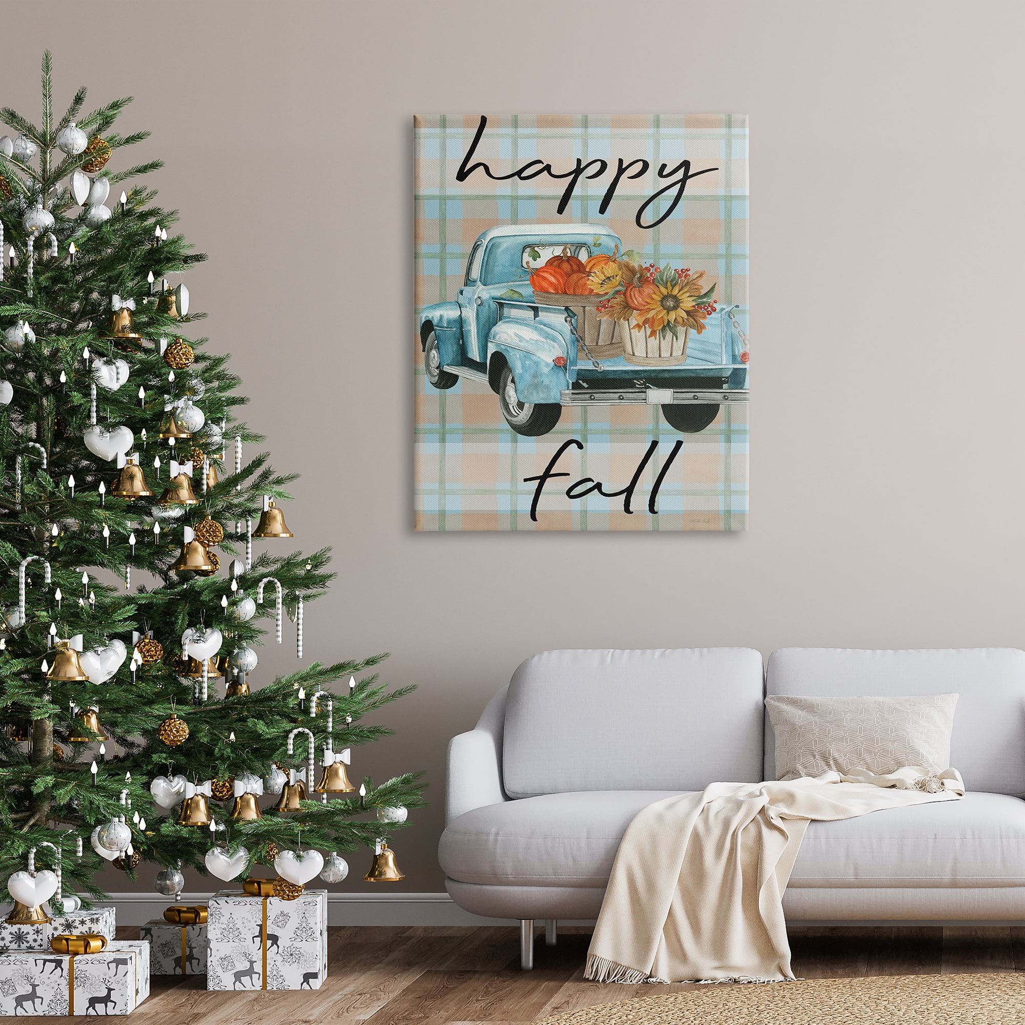 Stupell Industries Happy Fall Flower Truck Transportation Painting Gallery Wrapped Canvas Print Wall Art, 36 x 48