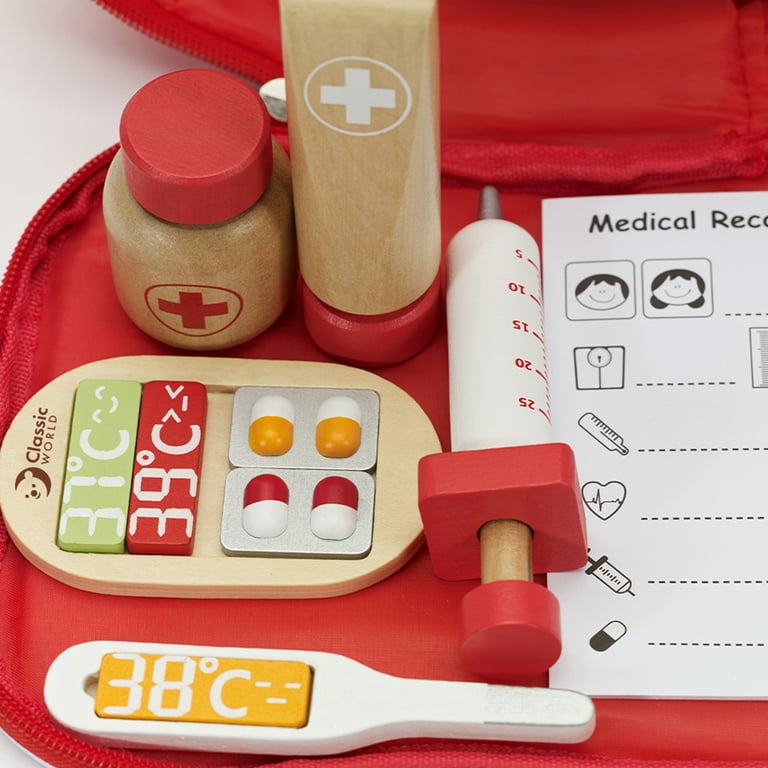 Classic Toy Red Doctor Case with Wood Instruments - Ages 3 years