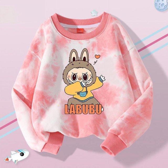 MART Labubu Kids Crew Neck Sweater Cute Cartoon Printed Pullover Boys Girls Winter Casual Warm Tops Childr Birday Gifts