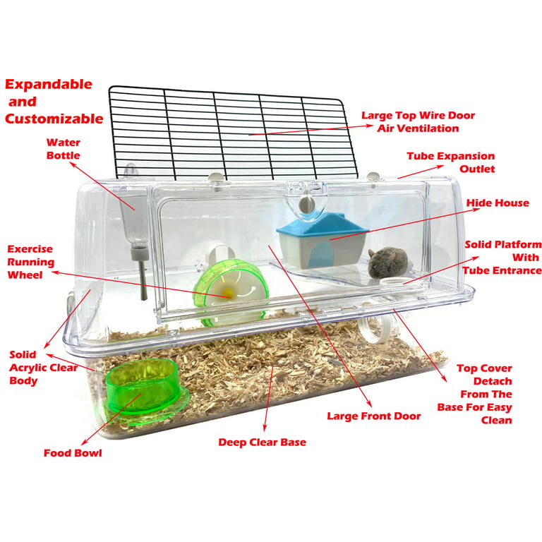 BNOSDM Hamster Cage Mouse Cage with Accessories Food Bowl Water Bottle 2  Layers Transparent Small Hamster Habitat for Dwarf Hamsters Mice