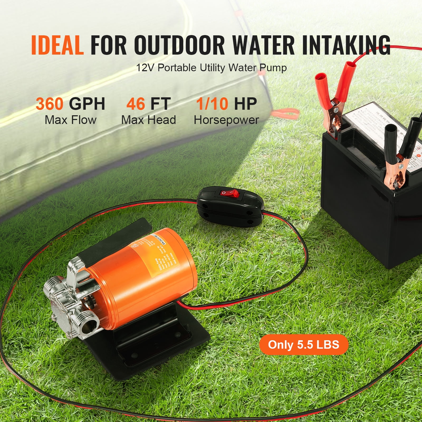 KFFKFF Pump Portable multi-function pump 12V 360 GPH 1/10 HP hose
