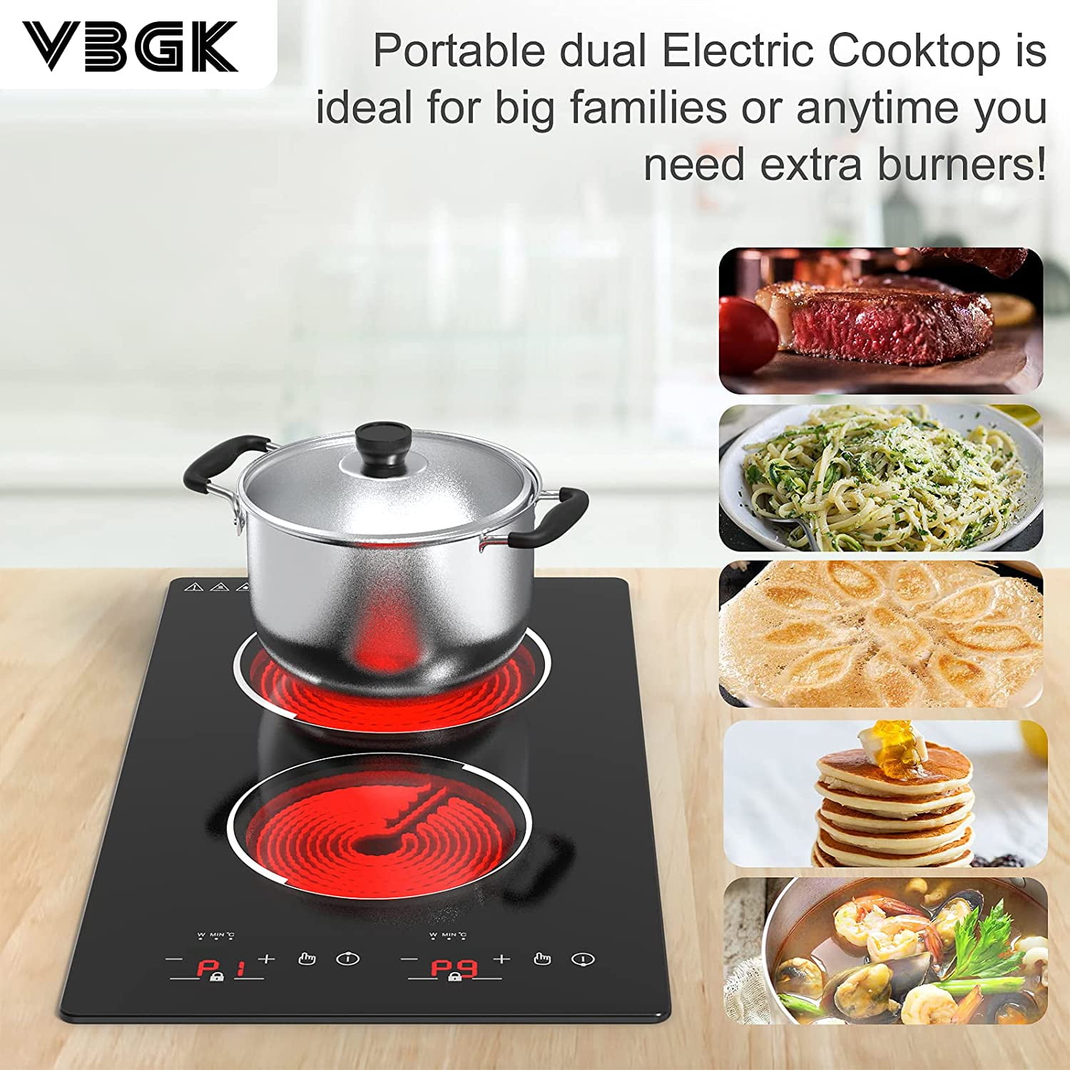 VBGK 12” Electric Cooktop in Black with 2 Burners