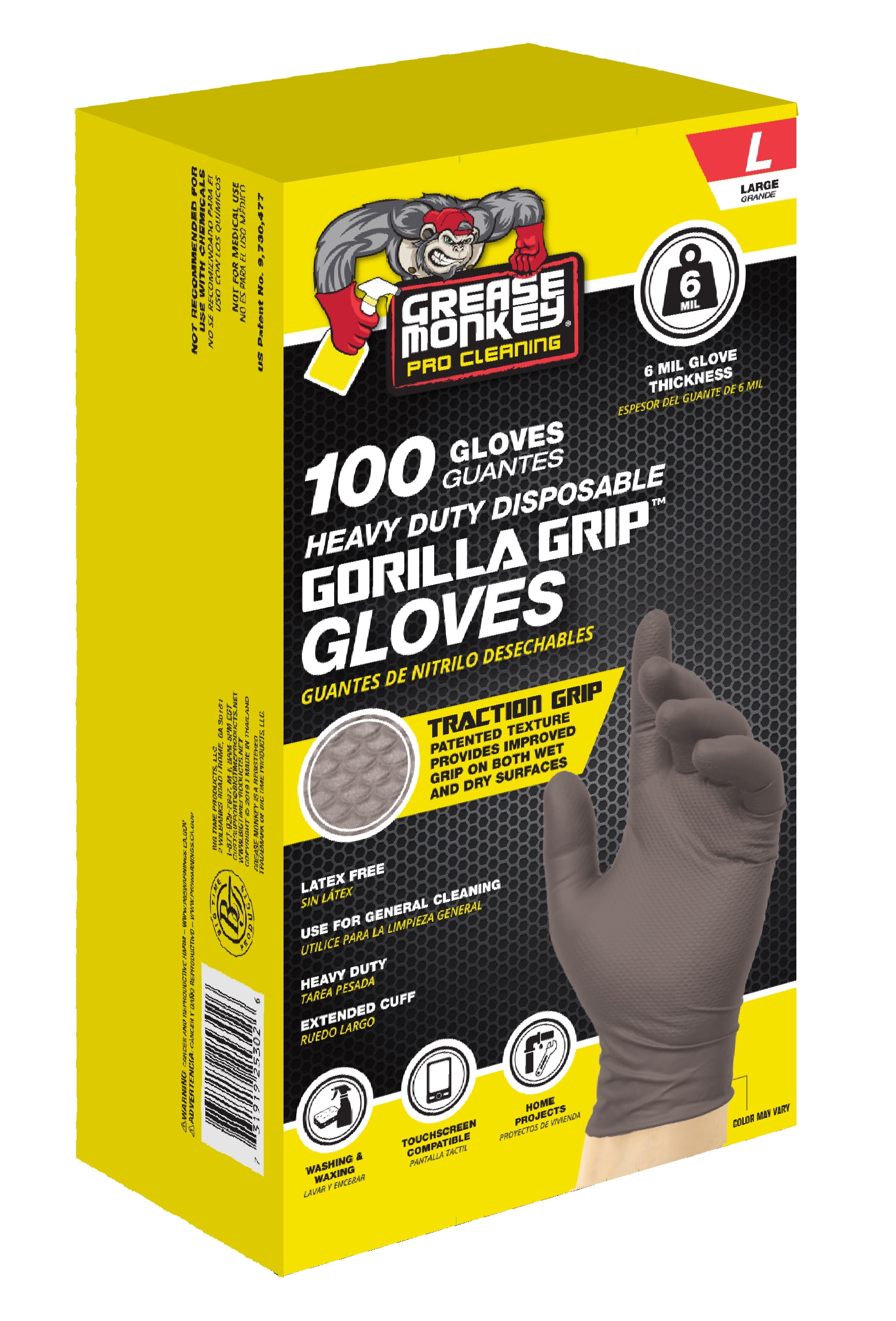 100 Grease Monkey Gorllla Grip HEAVY DUTY Traction Nitrile Gloves Size Large 