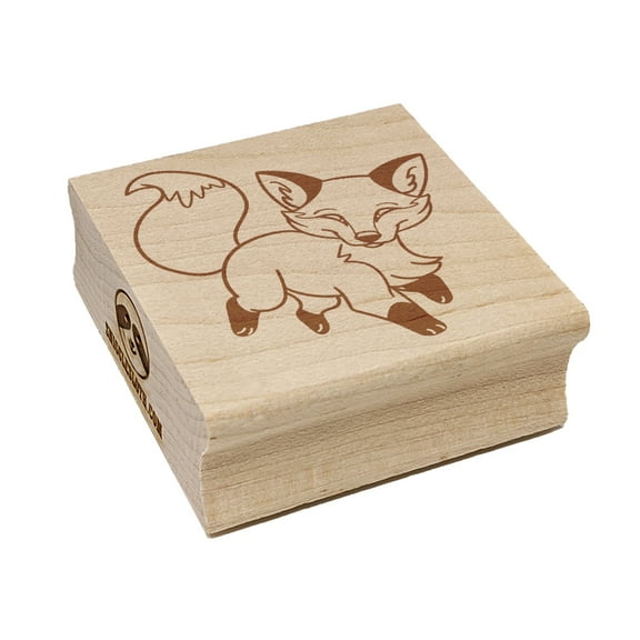 Playful Chibi Fox Square Rubber Stamp Stamping Scrapbooking Crafting - Medium 1.75in