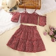 thumbnail image 6 of Tfken Toddler Outfits Sets For Girls Red Size 9-10 Years Short Sleeve Off Shoulder Solid Color Tops With Skirts 2 Pieces Summer Comfortable Fashion Clothing Sets, 6 of 9