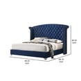 thumbnail image 5 of Benjara Giya Wingback King Bed- Tufted Headboard- Pacific Blue Velvet Upholstery, 5 of 6