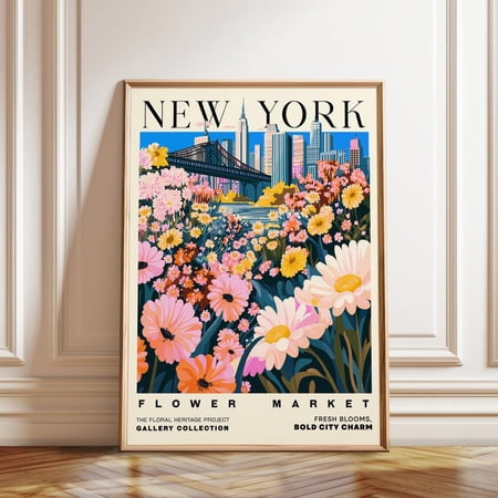 NYC Flower Market Urban Floral Cityscape Wall Art Print, Unframed Paper Poster 8x10in