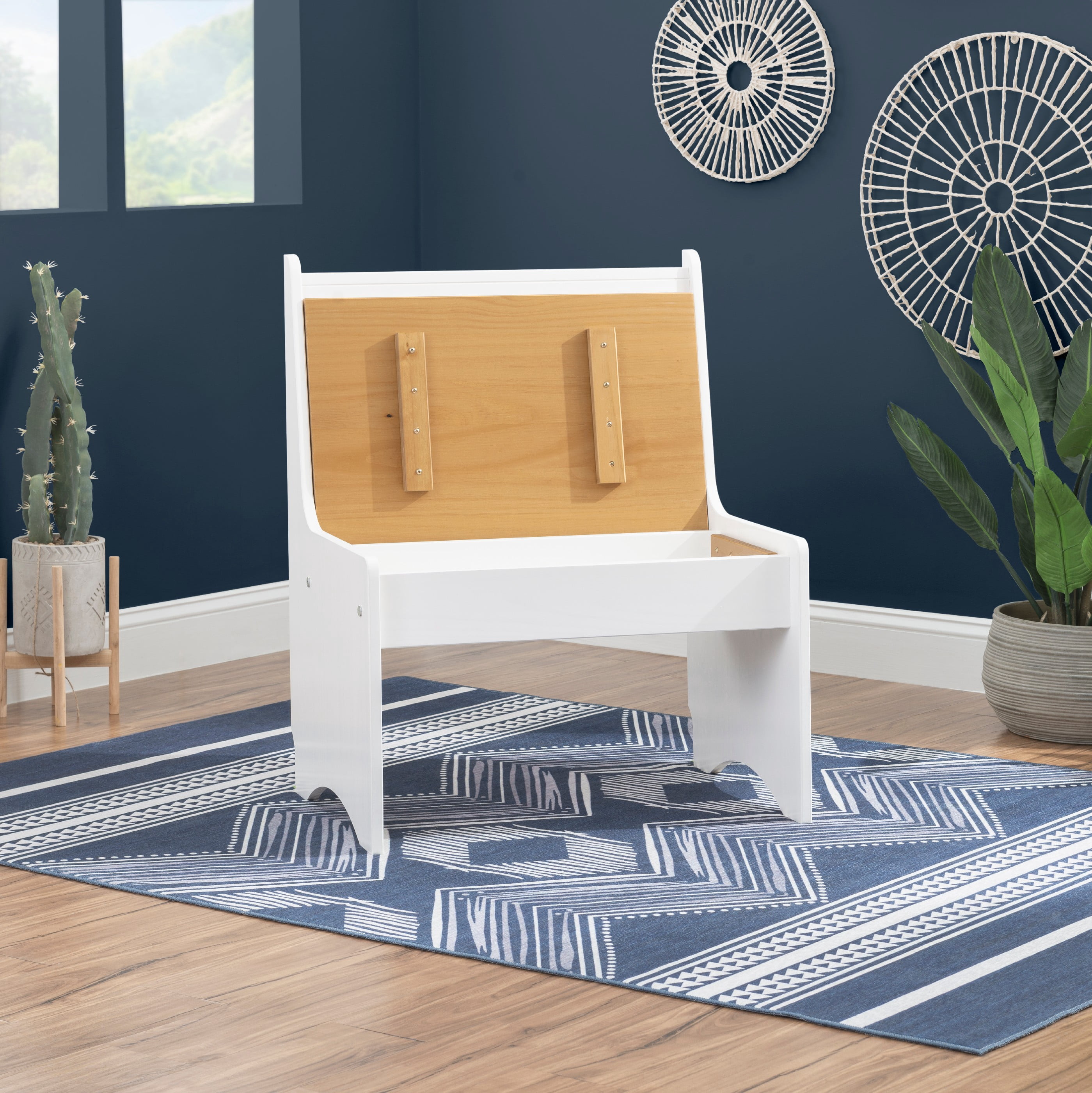 Linon Kasey High Back Dining Bench with Storage, 27" Wide, Honey/White