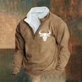 thumbnail image 2 of DODADAWANJ Mens Quarter Zip Sweatshirt Bull Graphic Stand Collar Sweatshirts Big and Tall Elbow Padded Pullover for Resort Vacation Camping Khaki XXXXL, 2 of 4
