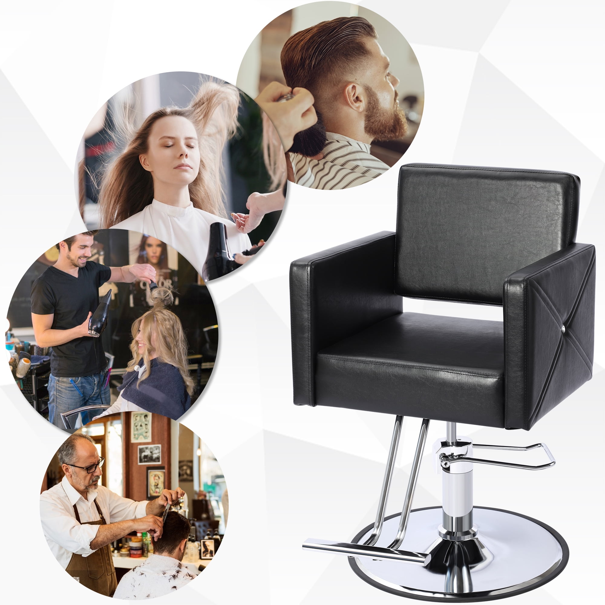 Kigoty Adjustable Hair Stylist Chair with Foot Rest, Round Base, 23.42" L, Black