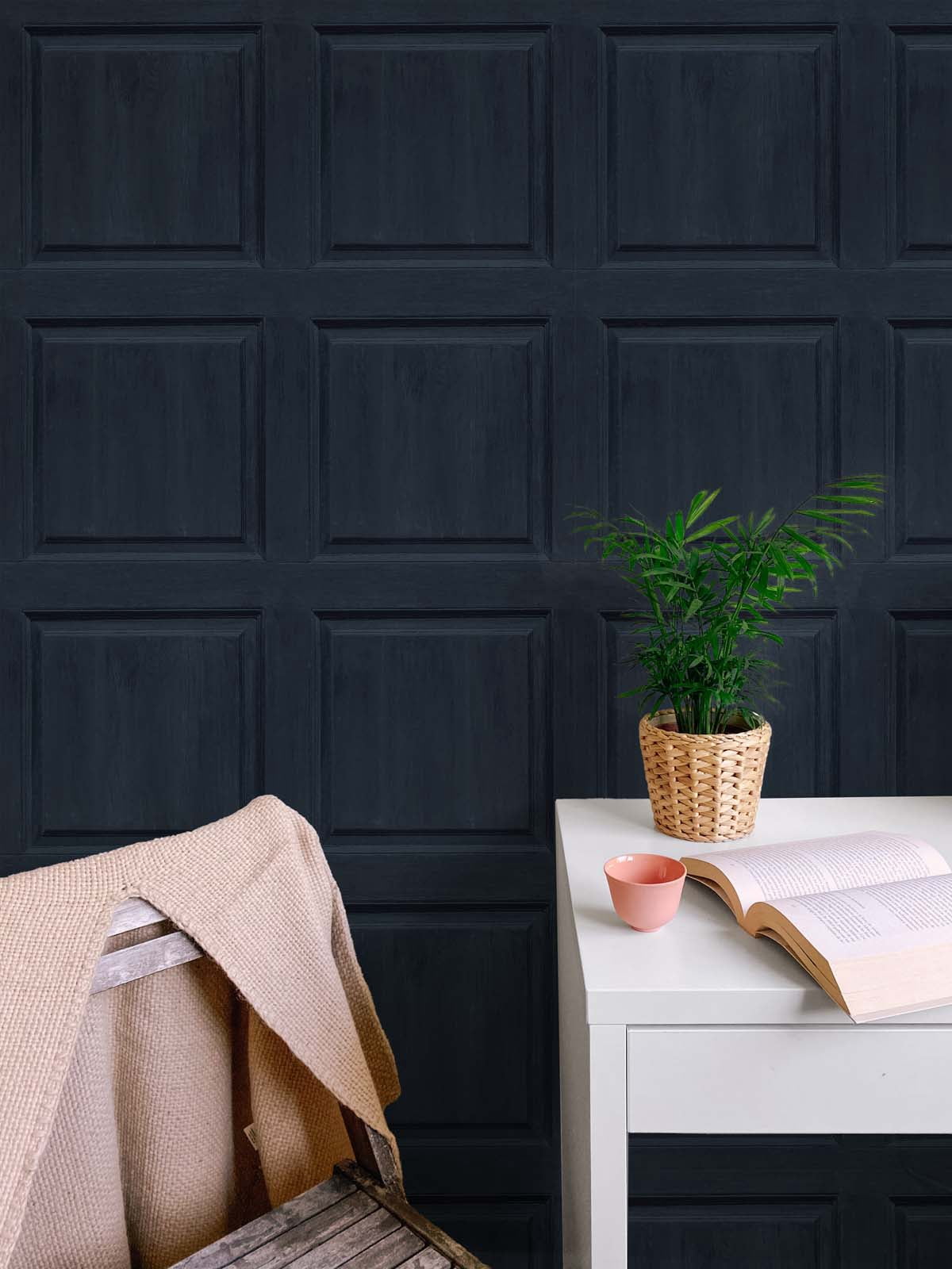 NextWall Arthouse Washed Faux Panel Peel and Stick Wallpaper 20.5 in. W x 18 ft. L - Navy