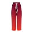thumbnail image 5 of Olyvenn Women's Gradient Linen Pants Boho Print Elastic High Waisted Pants Casual Wide Leg Long Pant Trousers with Pockets Red 8, 5 of 5