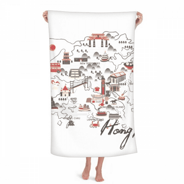 Hong Kong Local Map Art Deco Fashion Hand Towel Bath Facecloth Soft Cotton Washcloth