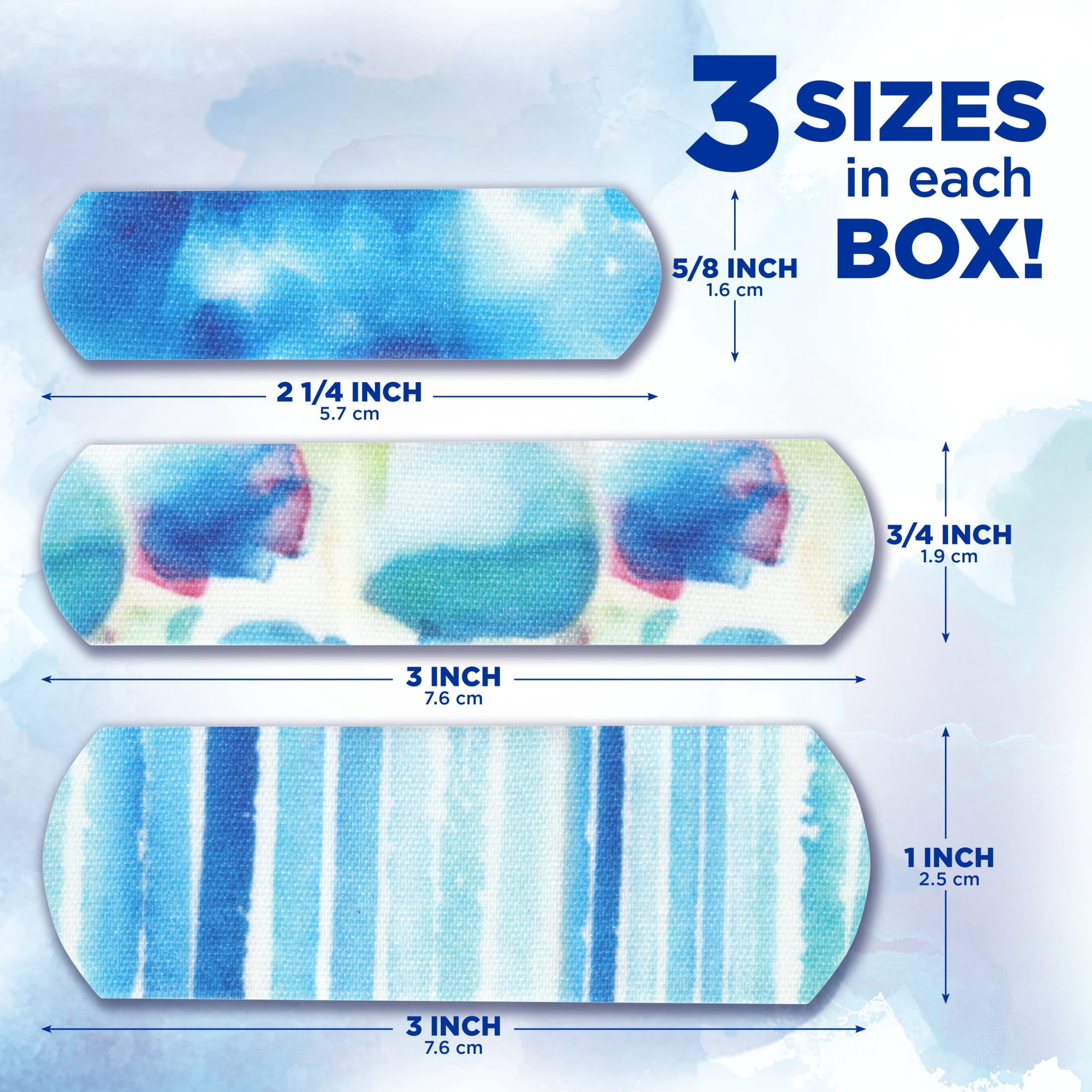 (3 pack) Band-Aid Brand Flexible Fabric Bandages, Water Color, Assorted, 30 Count