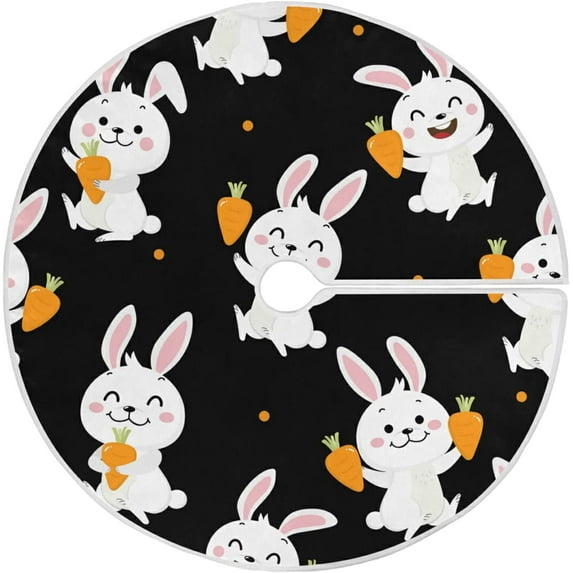 FMSHPON Easter Tree Skirt Colorful Eggs Bunny Xmas Christmas Tree Skirt Stand Mat for Holiday Party Decoration Indoor Outdoor 48 inches