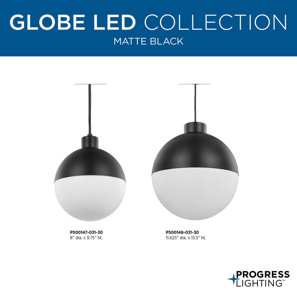 Globe LED Collection One-Light Matte Black Opal Glass Mid-Century Modern  Pendant Light