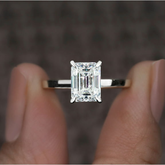 Cora Jewellery 4CT Cathedral Set Emerald Moissanite Solitaire Engagement Ring for Women, 14K White Gold