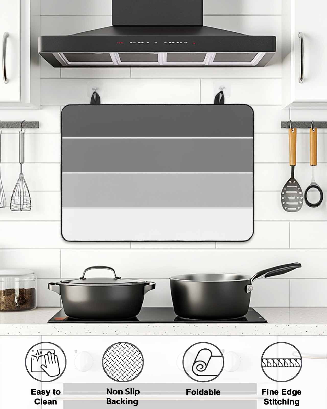 Stove Top Covers for Electric Stove, Black Grey Striped Glass Stovetop Cover Protector, Farmhouse Modern Induction Cooktop Protector Oven Mat for Kitchen Countertop 24"x21"