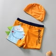 thumbnail image 2 of vigerkar Boys 2pcs Swim Trunks Cartoon Dinosaur Beach Boxers with Cap Rashgurad Swimsuit Set UPF 50+ (Orange, 3-6 Years), 2 of 7