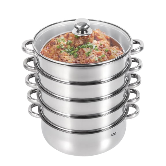Silver Multifunctional Steamer 5-tier Stainless Steel Steamer DIY Placement 10.23-inch Internal Diameter