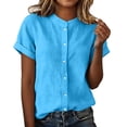 thumbnail image 5 of AKOEE Button Down Linen Shirts for Women Collarless Short Sleeve Casual Dressy Blouses Summer Tops Loose Fit (XL, Sky Blue), 5 of 8