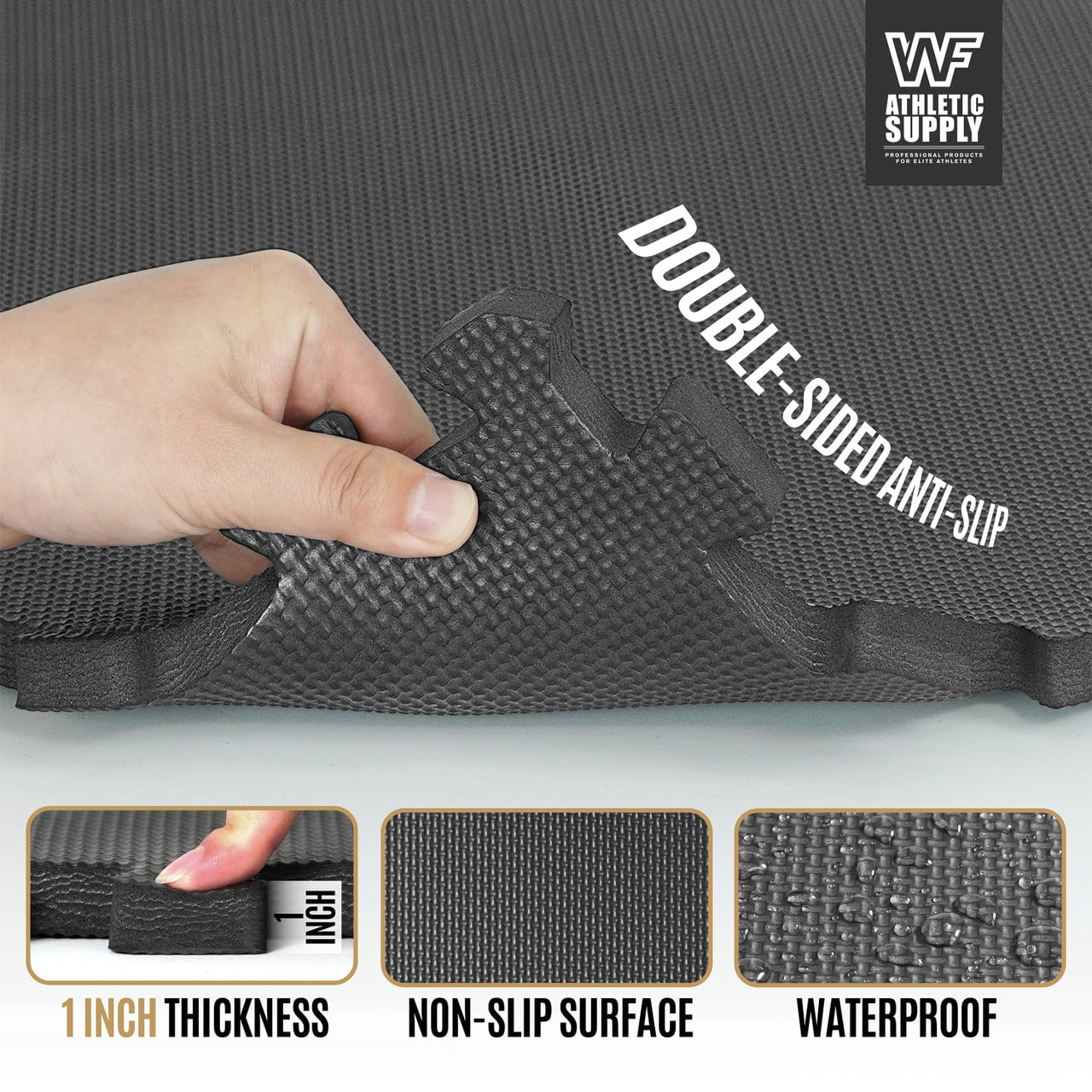 WF Athletic Supply 72 SQ.FT T-Pattern 1-Inch Thickness Interlocking Exercise Foam Mats, Extra Thick Eva Foam Flooring Tiles, Gym Fitness Equipment Mat, Home Protective Flooring Cushion, Black