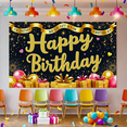 thumbnail image 5 of Black Background Happy Birthday Banner with Gold Glittery Letters Hearts and Bunting Decorations Party Supplies for Birthday Party Photography Props and Decors, 5 of 8