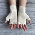 thumbnail image 3 of Xfvqtps Fingerless Gloves for Womens Thumb Hole Wrist Knitting Crochet Flower Embroidery Hollow Out Lace Fashion Thermal Warm Winter Mittens White, 3 of 5