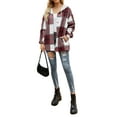 thumbnail image 2 of hirigin Female Coat, Plaid Long Sleeve Hooded Zipper Jacket with Buttons and Pockets Outerwear for Autumn, S/M/L/XL/XXL, 2 of 5