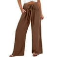 thumbnail image 4 of Stylish Olyvenn Women Wide Leg Palazzo Pants Summer High Waist Flowy Casual Trousers Loose Lounge Beach Travel Vacation Clothes Brown XXXXL, 4 of 8